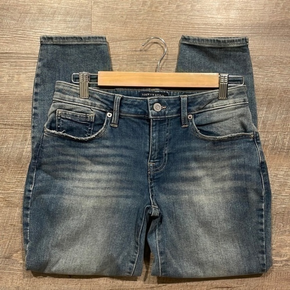 Lucky Brand Lolita low rise crop distressed denim blue jeans size 6/28 - Picture 2 of 14